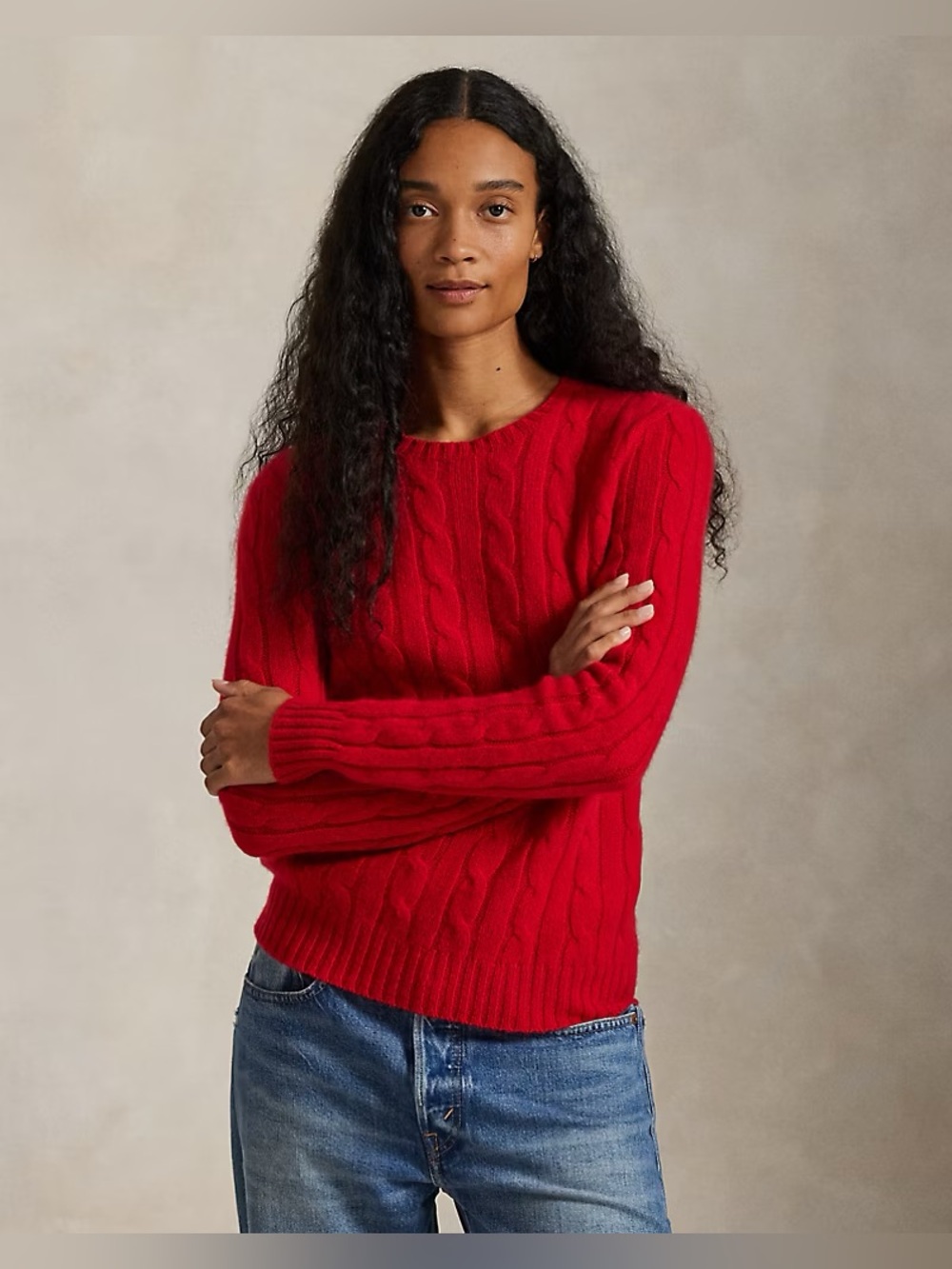 $498 NWT Polo Ralph Lauren Women's Red Iconic Cable Knit Sweater Size S